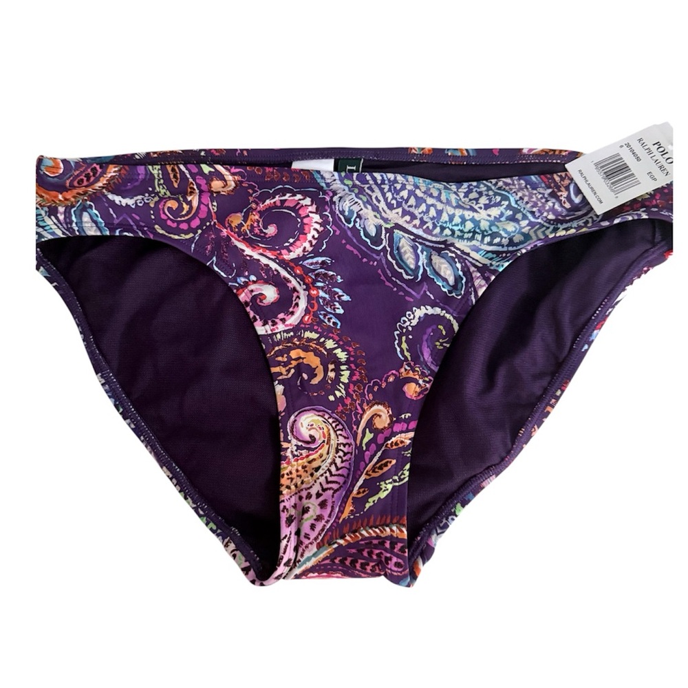 NEW Ralph Lauren Captiva Paisley Bikini Swimsuit Bottoms Eggplant Purple Size 6